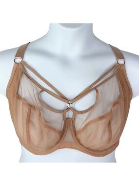 Elomi Sachi Plunge Bra sz 40G * Strappy Cage Bra Cafe au Lait Neutral Nude Tan